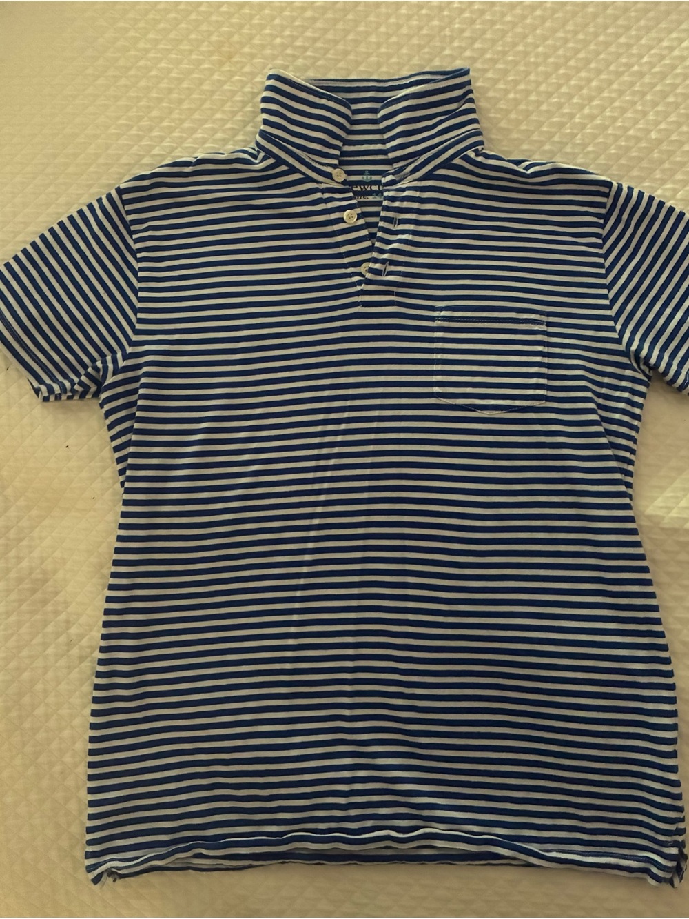 Crewcuts Navy & White Striped Polo with Chest Pocket